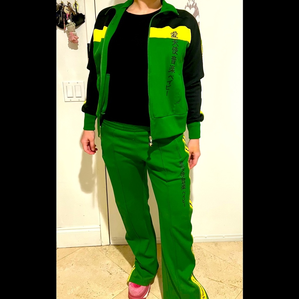 RARE HaraJuku Lovers track suit green & yellow
